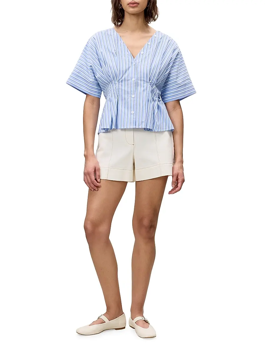REBECCA TAYLOR Women's Priya Striped Poplin V-Neck Blouse | Thumbnail 2