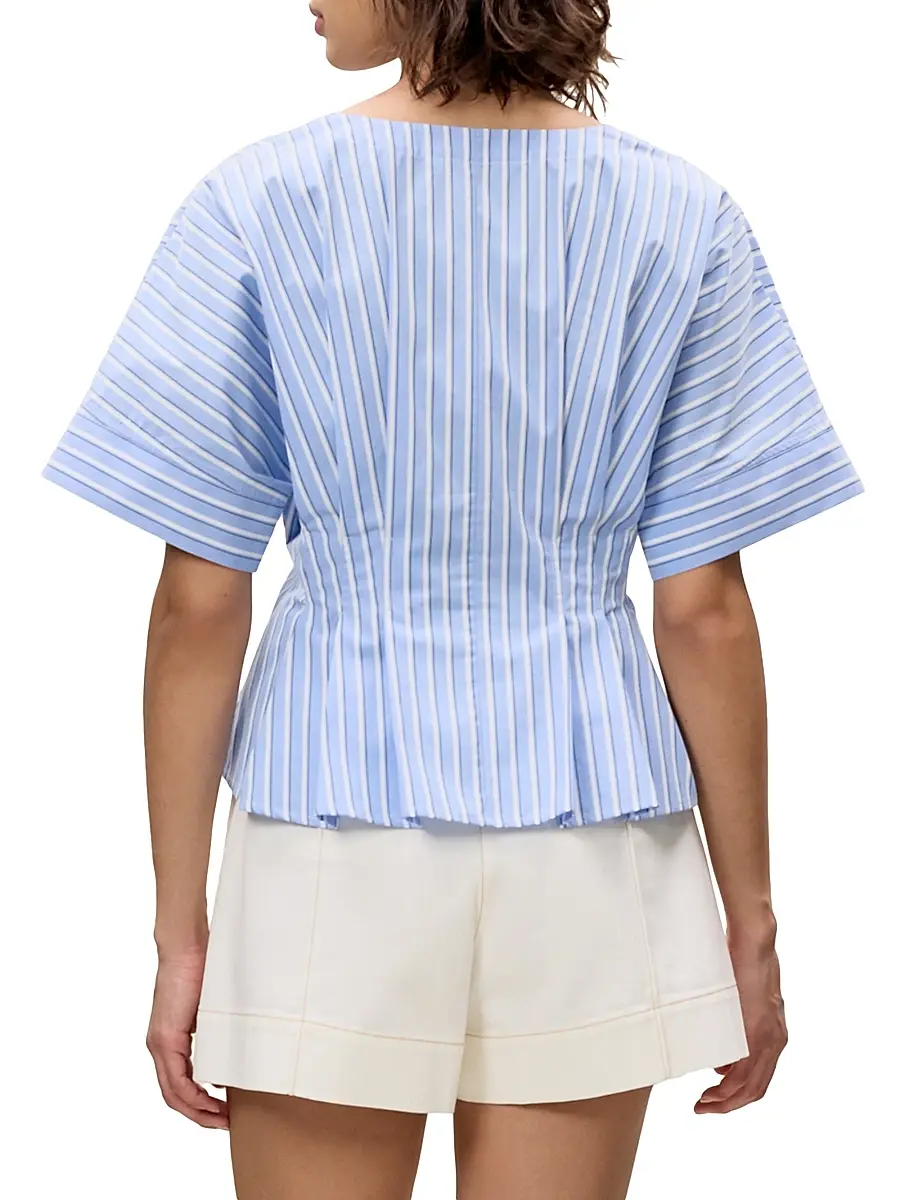 REBECCA TAYLOR Women's Priya Striped Poplin V-Neck Blouse | Thumbnail 5