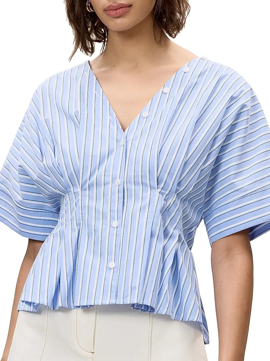 REBECCA TAYLOR Women's Priya Striped Poplin V-Neck Blouse | Thumbnail 6