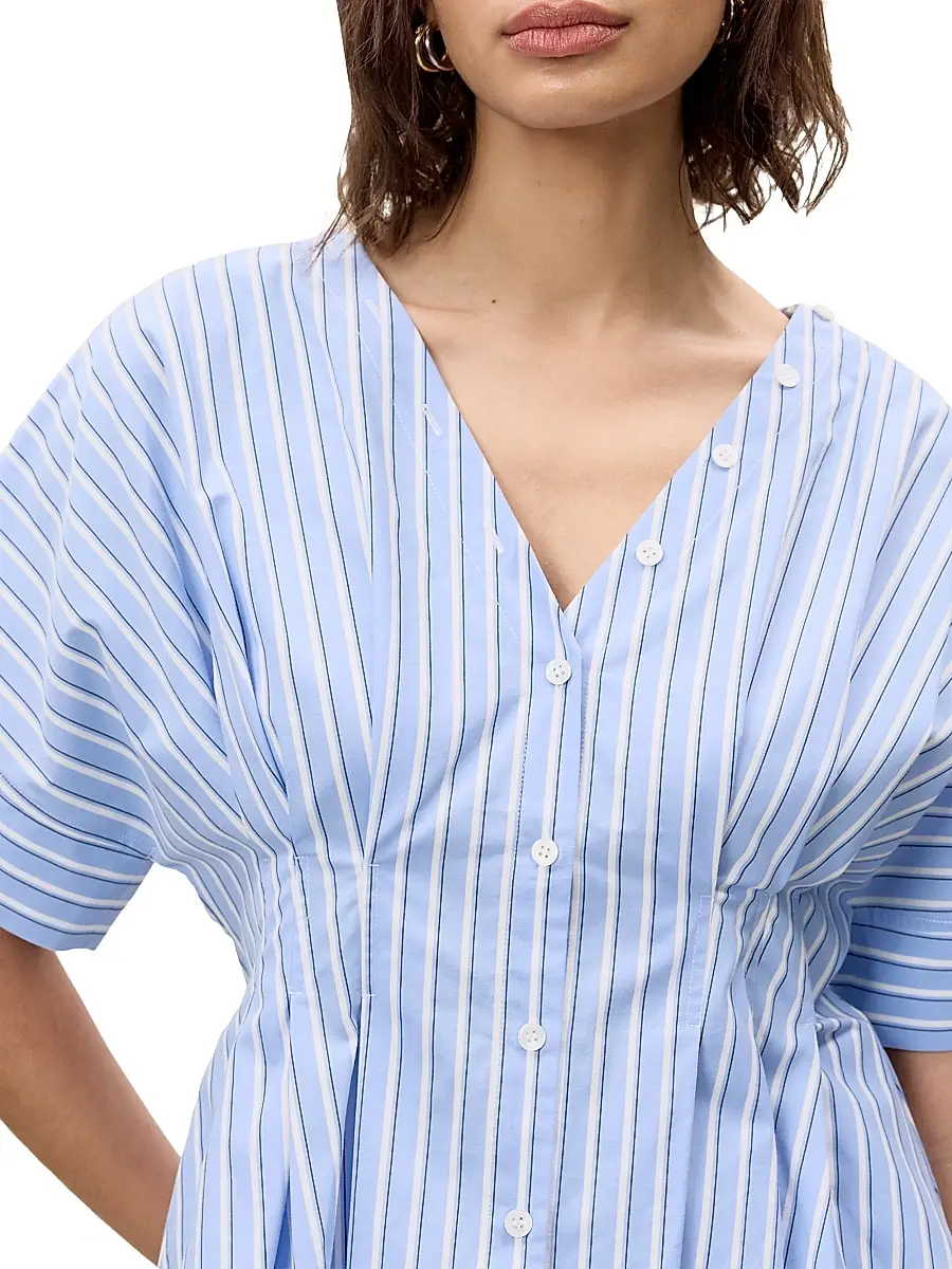 REBECCA TAYLOR Women's Priya Striped Poplin V-Neck Blouse | Thumbnail 7