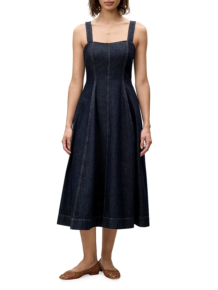 REBECCA TAYLOR Women's Gabrielle Denim Midi-Dress | Thumbnail 2