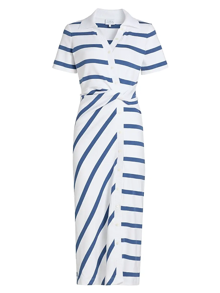 Tanya Taylor Women's Ellicot Striped Stretch Cotton Shirtdress - White French Blue Wide Stripe | Image 1 Tanya Taylor Women's Ellicot Striped Stretch Cotton Shirtdress - White French Blue Wide Stripe | Image 1