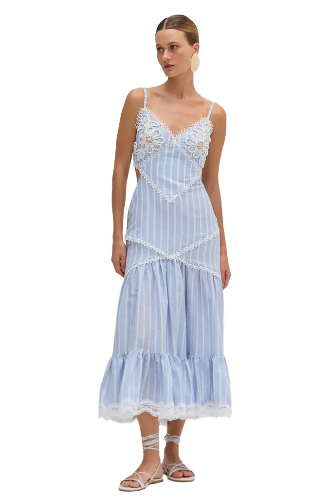 PatBo MARINE LINEN CUT OUT MIDI DRESS