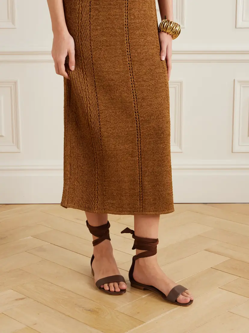 Manolo Blahnik Chastanaflat Lace-up Suede And Leather Sandals | Thumbnail 2