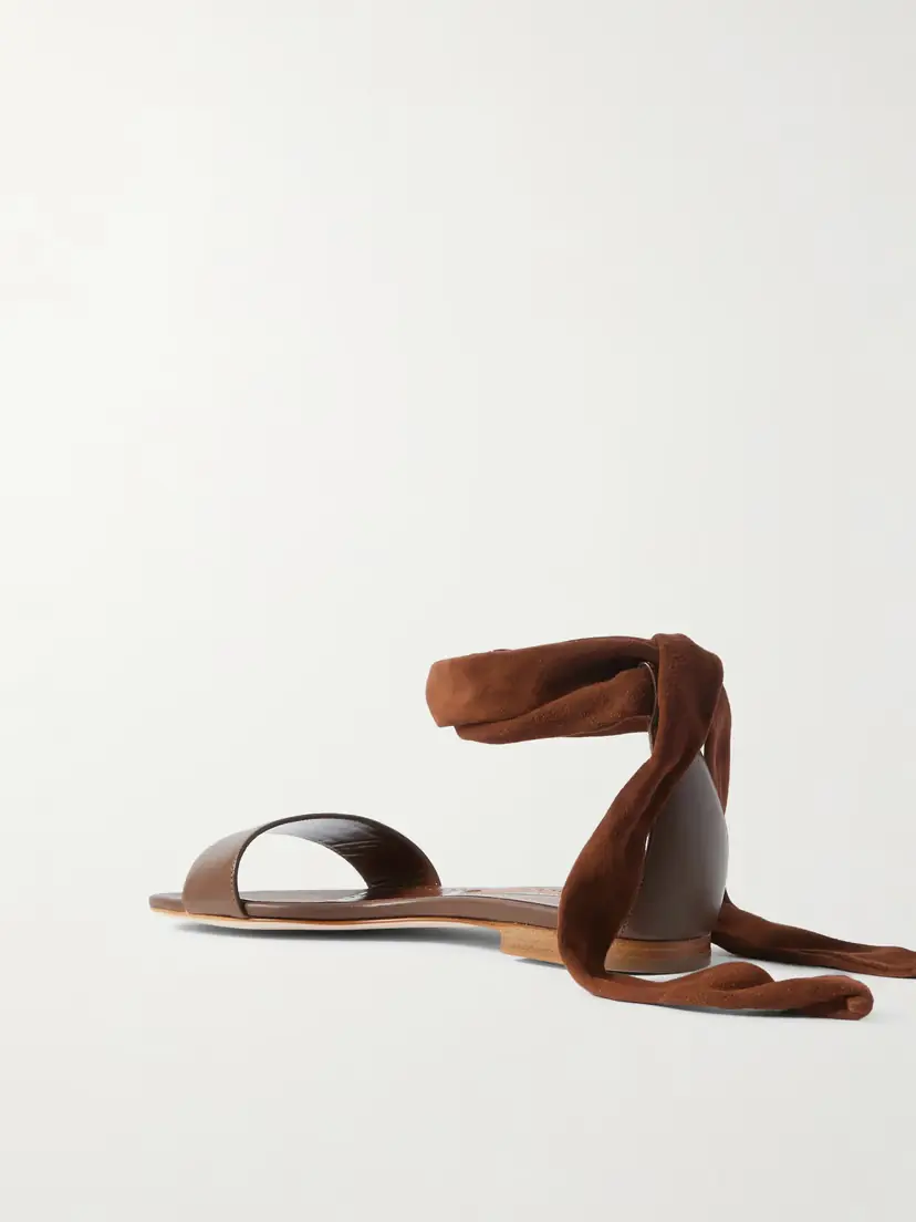 Manolo Blahnik Chastanaflat Lace-up Suede And Leather Sandals | Thumbnail 3