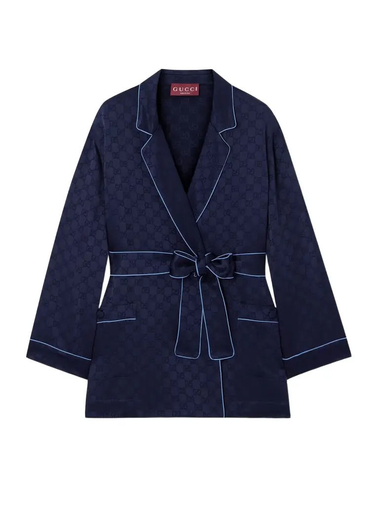 Belted Satin-jacquard Shirt