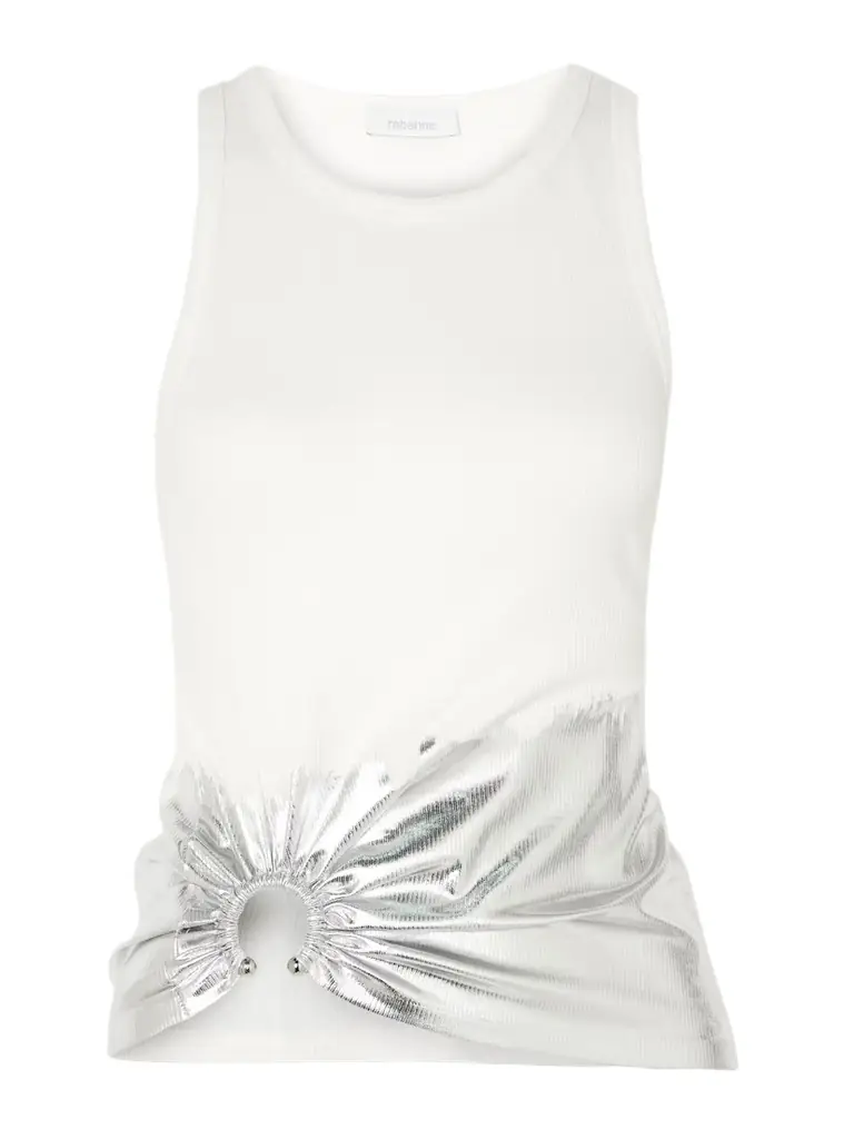 Embellished Metallic Ribbed Stretch-cotton Jersey Tank Embellished Metallic Ribbed Stretch-cotton Jersey Tank