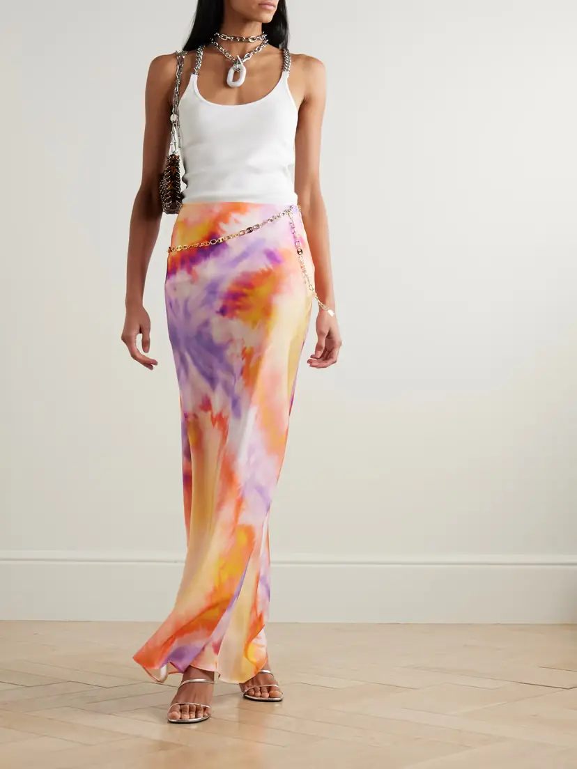 Rabanne Chainmail-embellished Tie-dyed Satin Maxi Skirt | Thumbnail 2