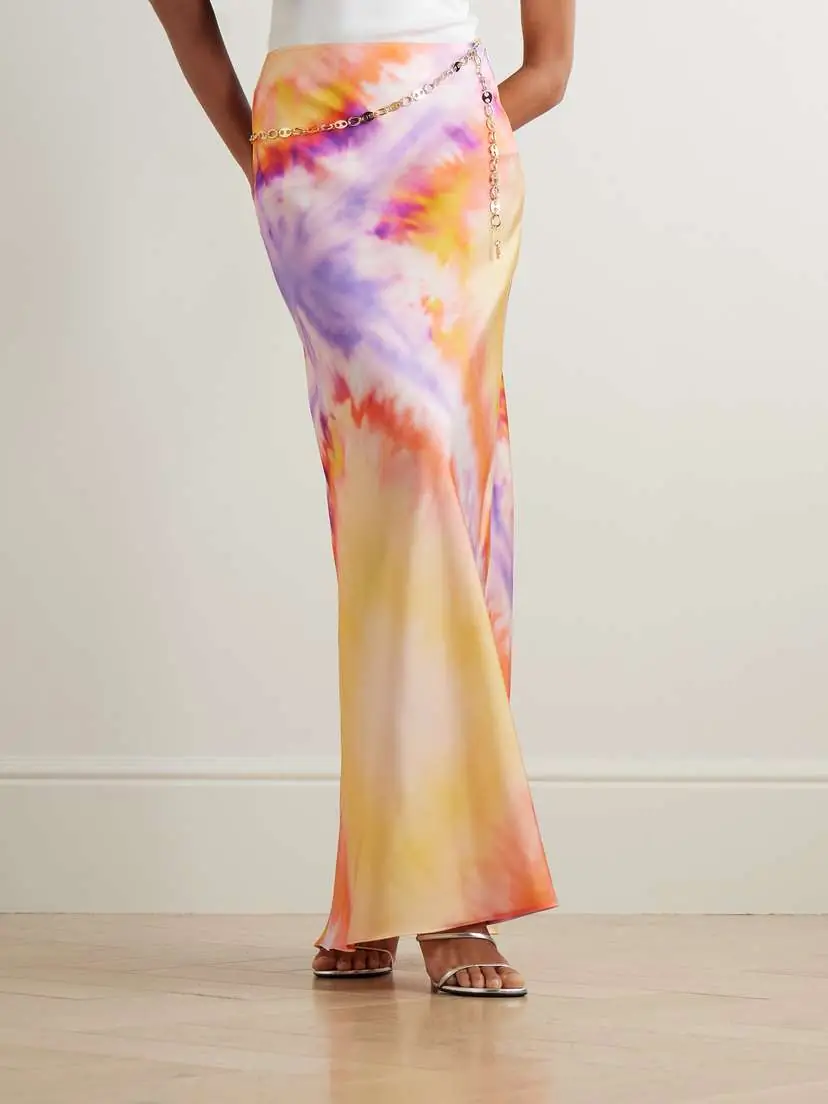Rabanne Chainmail-embellished Tie-dyed Satin Maxi Skirt | Thumbnail 3