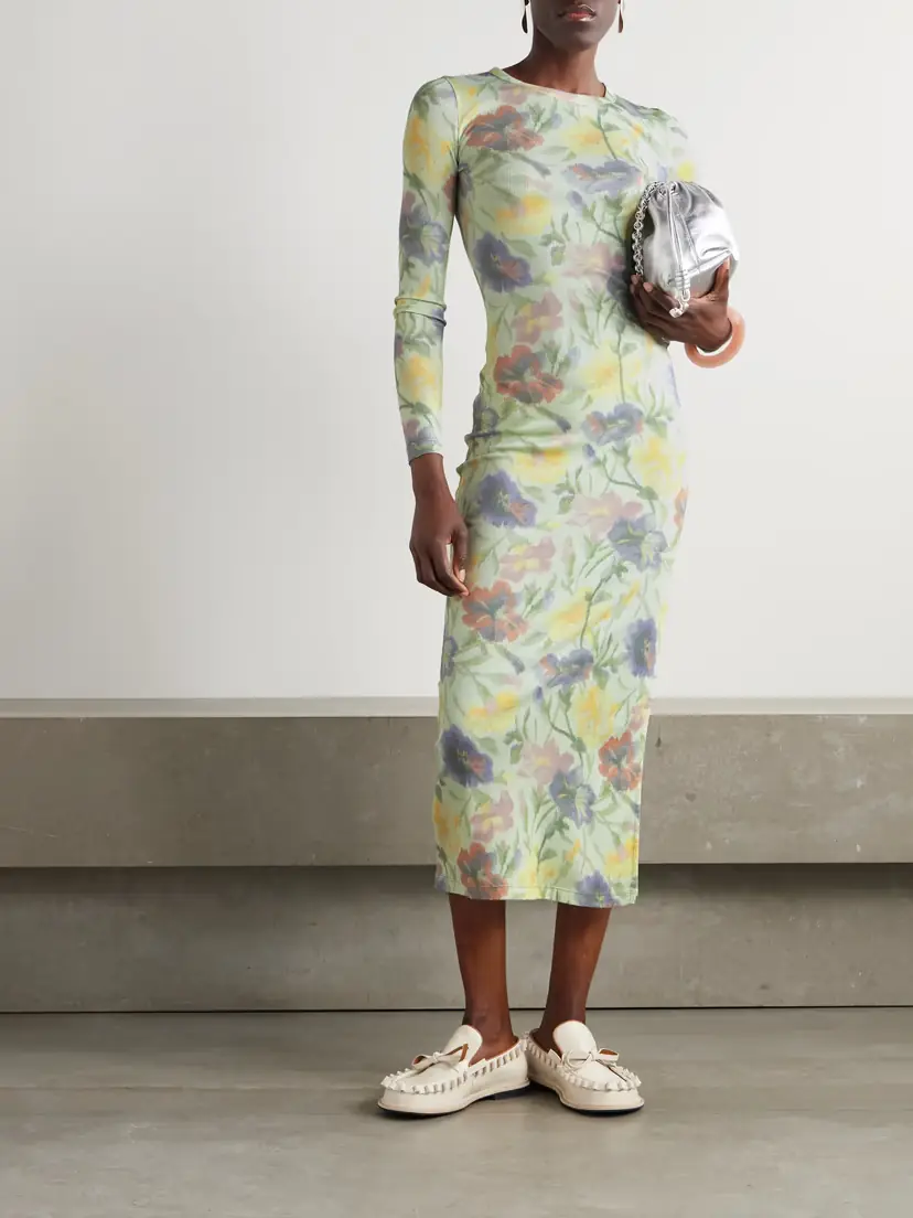 Loewe Floral-print Ribbed Silk And Cotton-blend Midi Dress | Thumbnail 2
