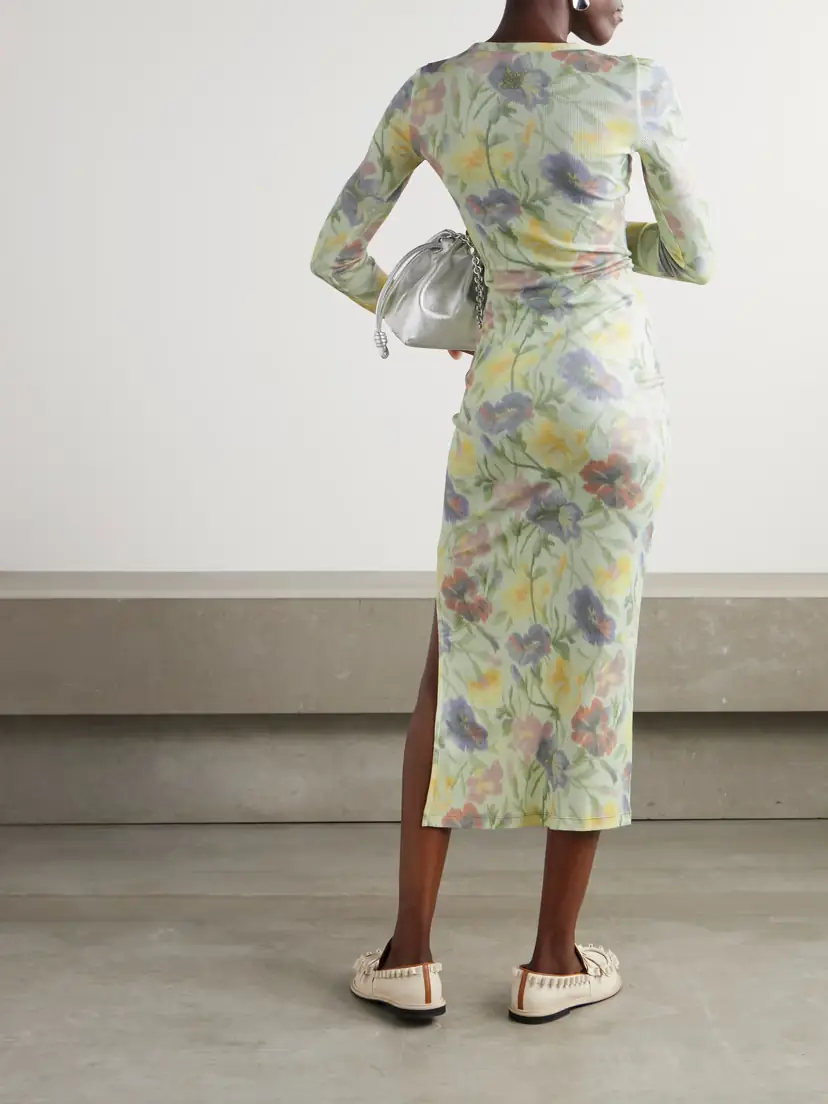 Loewe Floral-print Ribbed Silk And Cotton-blend Midi Dress | Thumbnail 3