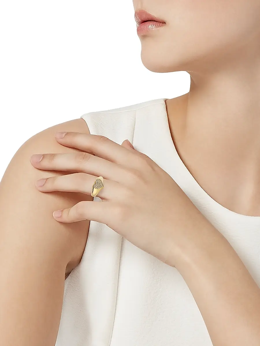 Sydney Evan Women's Love Notes 14K Yellow Gold & 0.18 TCW Diamond Heart Signet Ring | Thumbnail 2 Sydney Evan Women's Love Notes 14K Yellow Gold & 0.18 TCW Diamond Heart Signet Ring | Thumbnail 2