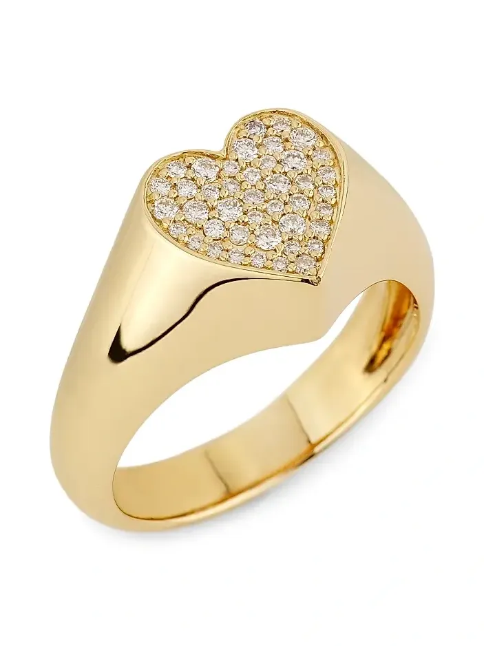 Women's Love Notes 14K Yellow Gold & 0.18 TCW Diamond Heart Signet Ring Women's Love Notes 14K Yellow Gold & 0.18 TCW Diamond Heart Signet Ring