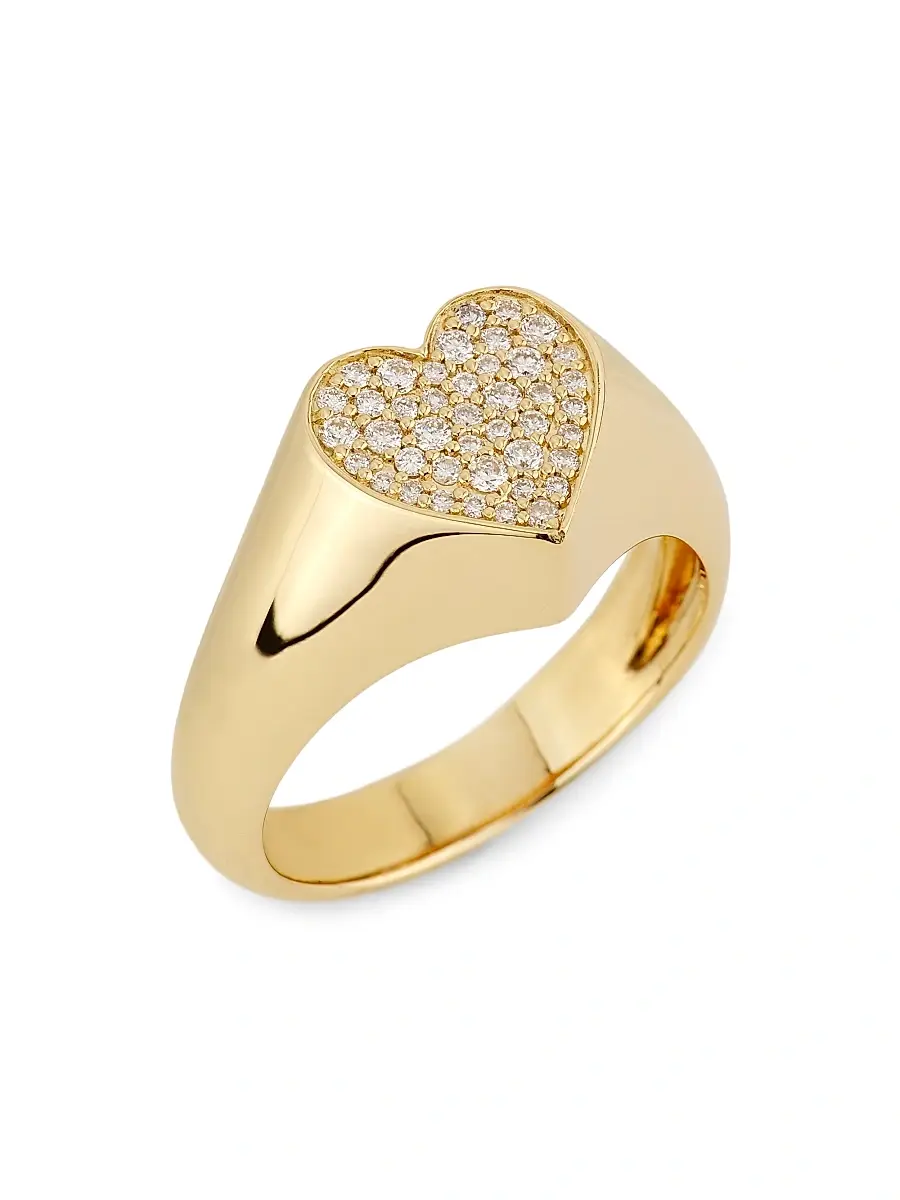 Sydney Evan Women's Love Notes 14K Yellow Gold & 0.18 TCW Diamond Heart Signet Ring