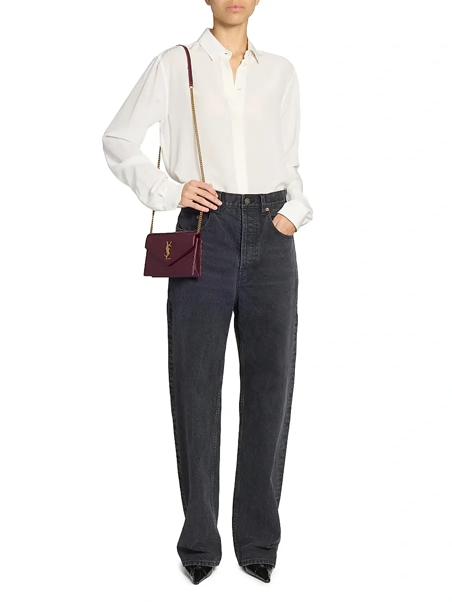 Saint Laurent Women's Cassandre Envelope Chain Wallet in Shiny Leather - Bloody Drink | Thumbnail 2 Saint Laurent Women's Cassandre Envelope Chain Wallet in Shiny Leather - Bloody Drink | Thumbnail 2