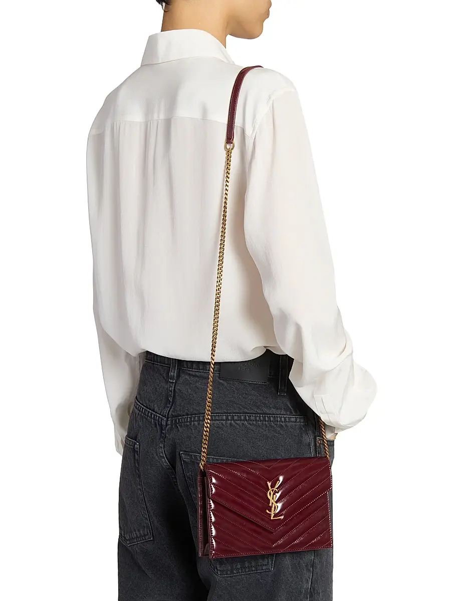 Saint Laurent Women's Cassandre Envelope Chain Wallet in Shiny Leather - Bloody Drink | Thumbnail 3 Saint Laurent Women's Cassandre Envelope Chain Wallet in Shiny Leather - Bloody Drink | Thumbnail 3