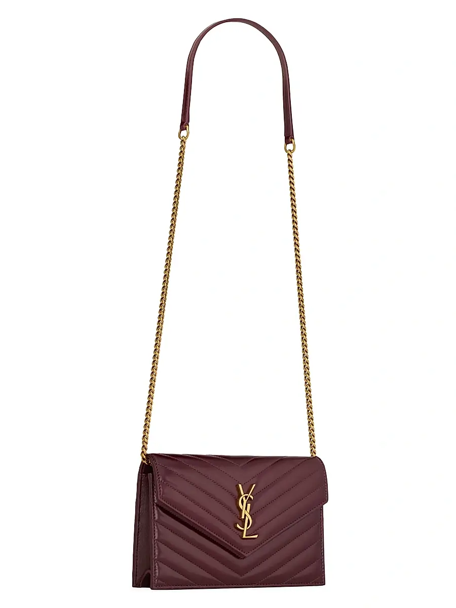 Saint Laurent Women's Cassandre Envelope Chain Wallet in Shiny Leather - Bloody Drink | Thumbnail 4 Saint Laurent Women's Cassandre Envelope Chain Wallet in Shiny Leather - Bloody Drink | Thumbnail 4