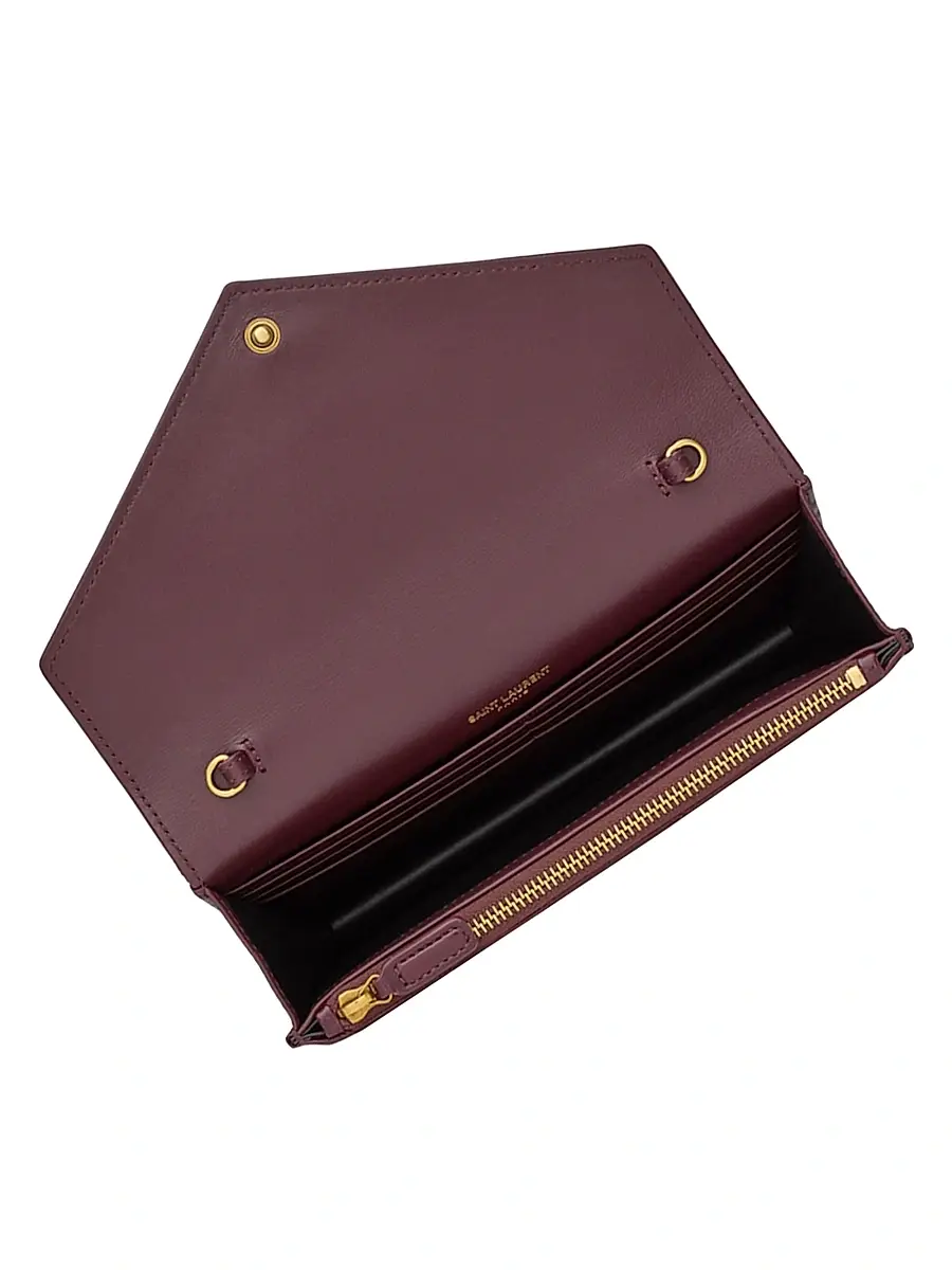 Saint Laurent Women's Cassandre Envelope Chain Wallet in Shiny Leather - Bloody Drink | Thumbnail 6 Saint Laurent Women's Cassandre Envelope Chain Wallet in Shiny Leather - Bloody Drink | Thumbnail 6