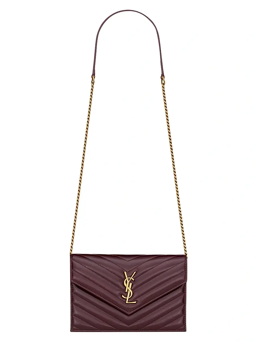 Saint Laurent Women's Cassandre Envelope Chain Wallet in Shiny Leather - Bloody Drink | Image 1 Saint Laurent Women's Cassandre Envelope Chain Wallet in Shiny Leather - Bloody Drink | Image 1