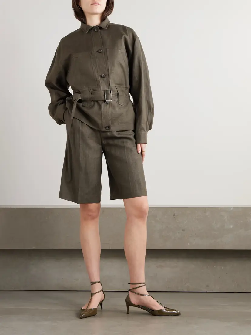 Loro Piana Digby Pleated Linen And Wool-blend Shorts - Green | Thumbnail 2