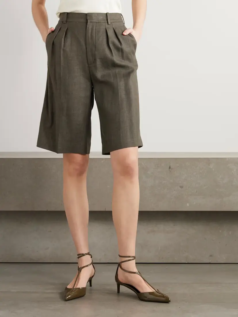 Loro Piana Digby Pleated Linen And Wool-blend Shorts - Green | Thumbnail 3