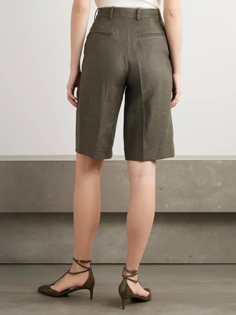Loro Piana Digby Pleated Linen And Wool-blend Shorts - Green | Thumbnail 4