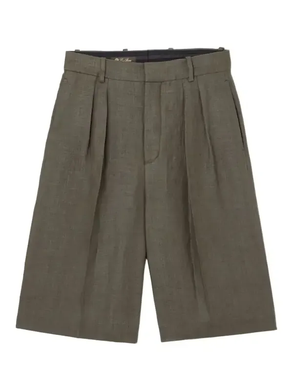 Loro Piana Digby Pleated Linen And Wool-blend Shorts - Green