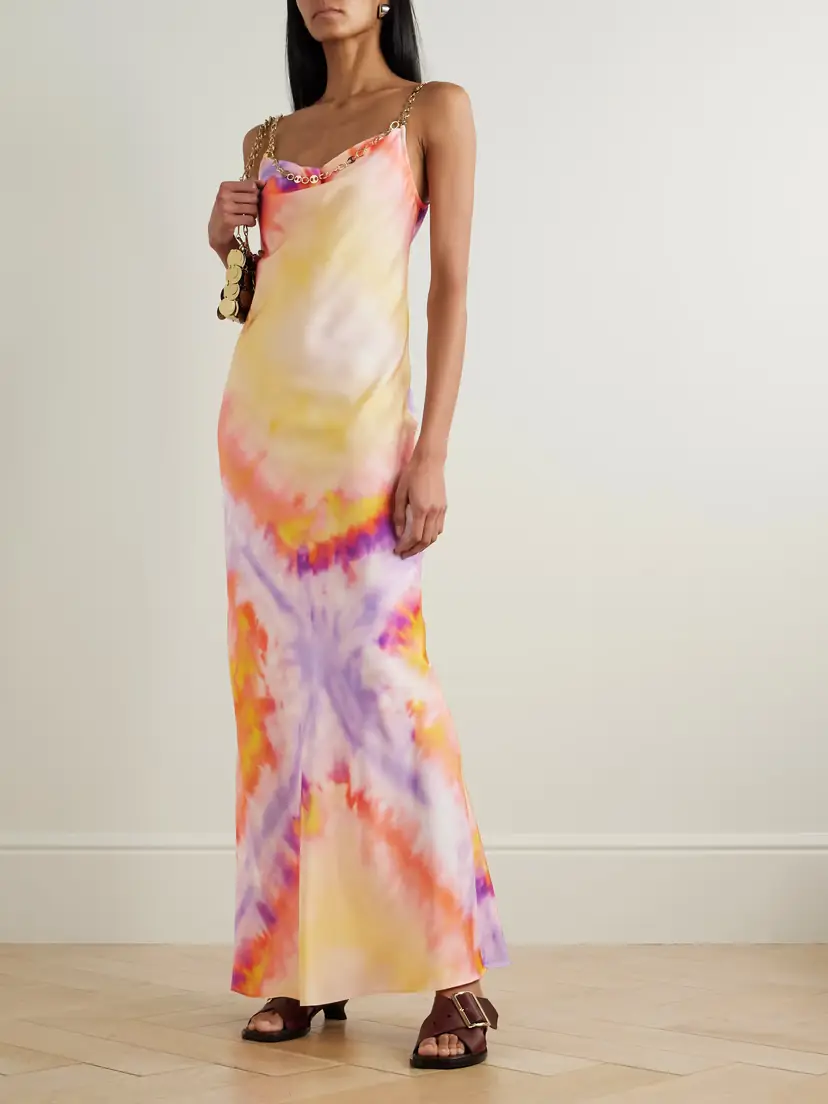 Rabanne Chainmail-embellished Tie-dyed Satin Maxi Dress | Thumbnail 2 Rabanne Chainmail-embellished Tie-dyed Satin Maxi Dress | Thumbnail 2