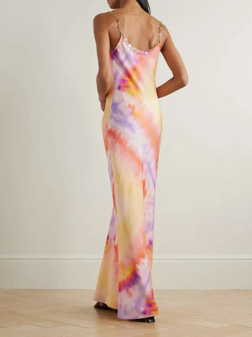 Rabanne Chainmail-embellished Tie-dyed Satin Maxi Dress | Thumbnail 3 Rabanne Chainmail-embellished Tie-dyed Satin Maxi Dress | Thumbnail 3