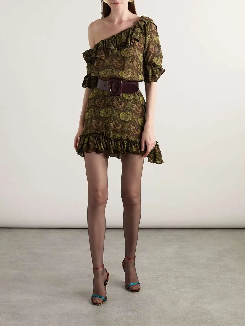 Saint Laurent One-shoulder Ruffled Paisley-print Georgette Mini Dress | Thumbnail 2 Saint Laurent One-shoulder Ruffled Paisley-print Georgette Mini Dress | Thumbnail 2