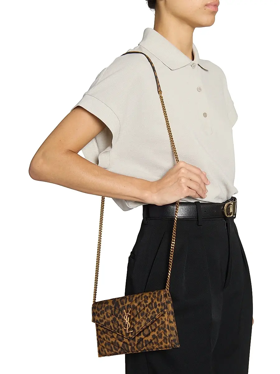Saint Laurent Women's Cassandre Envelope Chain Wallet in Canvas - Leopard | Thumbnail 3