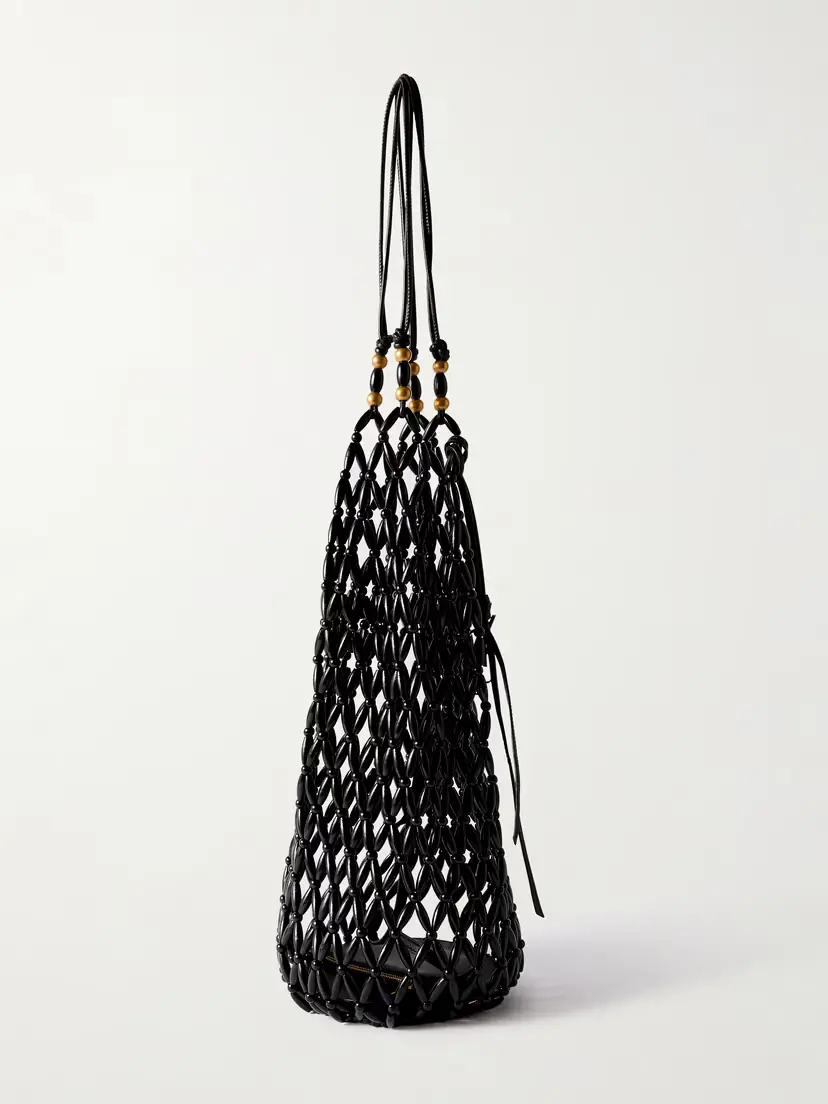 Saint Laurent Leather-trimmed Beaded Wood Tote | Thumbnail 3 Saint Laurent Leather-trimmed Beaded Wood Tote | Thumbnail 3