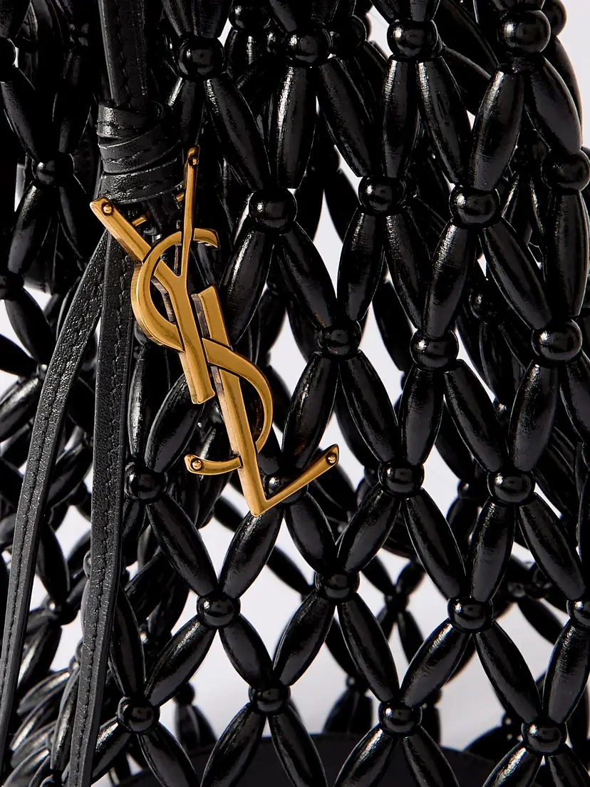 Saint Laurent Leather-trimmed Beaded Wood Tote | Thumbnail 4 Saint Laurent Leather-trimmed Beaded Wood Tote | Thumbnail 4