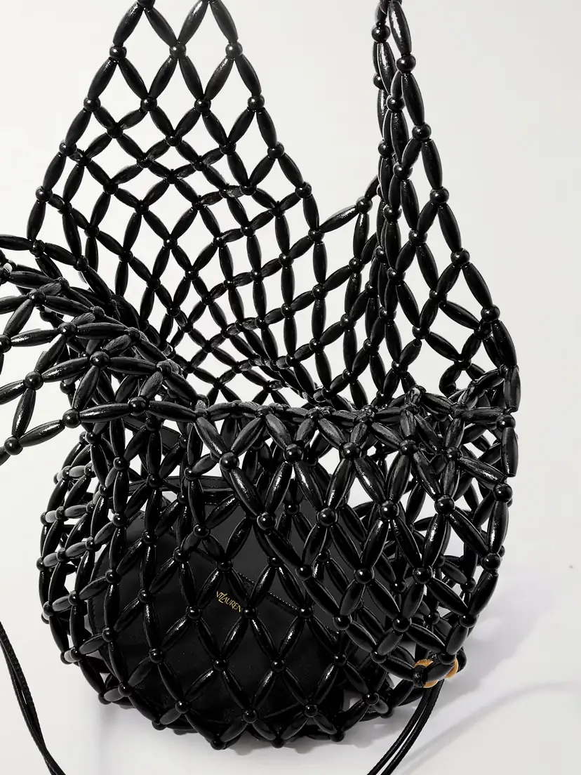 Saint Laurent Leather-trimmed Beaded Wood Tote | Thumbnail 5 Saint Laurent Leather-trimmed Beaded Wood Tote | Thumbnail 5