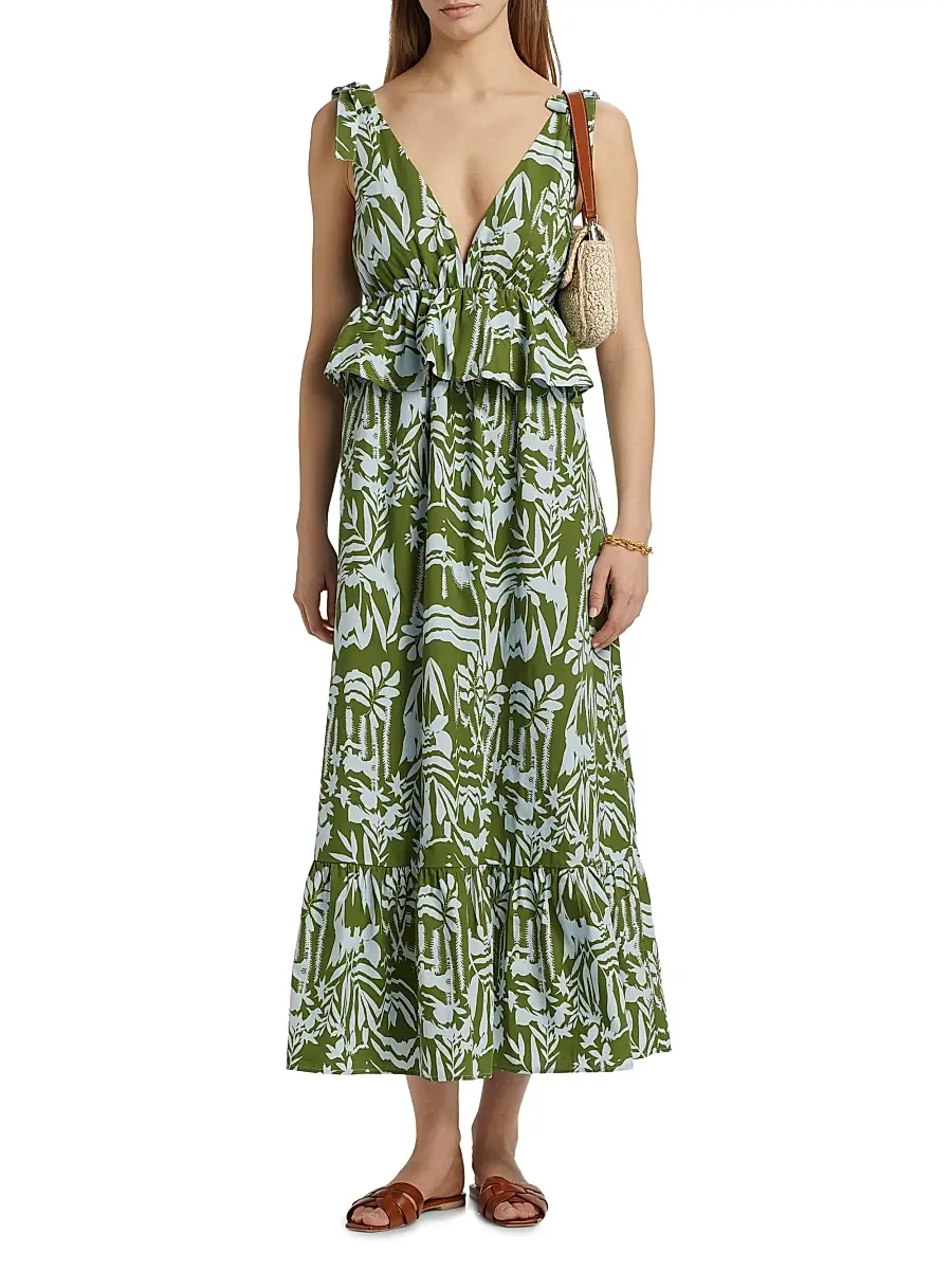 Marie Oliver Women's Whitley Floral Tie-Shoulder Peplum Midi-Dress - Emerald Whisper | Thumbnail 3 Marie Oliver Women's Whitley Floral Tie-Shoulder Peplum Midi-Dress - Emerald Whisper | Thumbnail 3