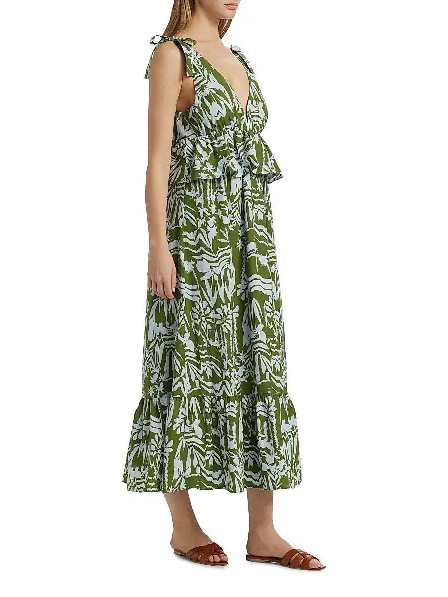 Marie Oliver Women's Whitley Floral Tie-Shoulder Peplum Midi-Dress - Emerald Whisper | Thumbnail 4 Marie Oliver Women's Whitley Floral Tie-Shoulder Peplum Midi-Dress - Emerald Whisper | Thumbnail 4