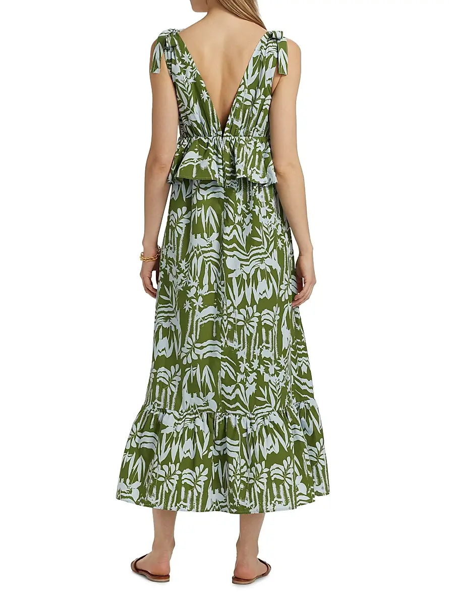 Marie Oliver Women's Whitley Floral Tie-Shoulder Peplum Midi-Dress - Emerald Whisper | Thumbnail 5 Marie Oliver Women's Whitley Floral Tie-Shoulder Peplum Midi-Dress - Emerald Whisper | Thumbnail 5