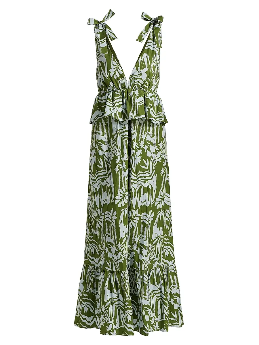 Women's Whitley Floral Tie-Shoulder Peplum Midi-Dress - Emerald Whisper Women's Whitley Floral Tie-Shoulder Peplum Midi-Dress - Emerald Whisper