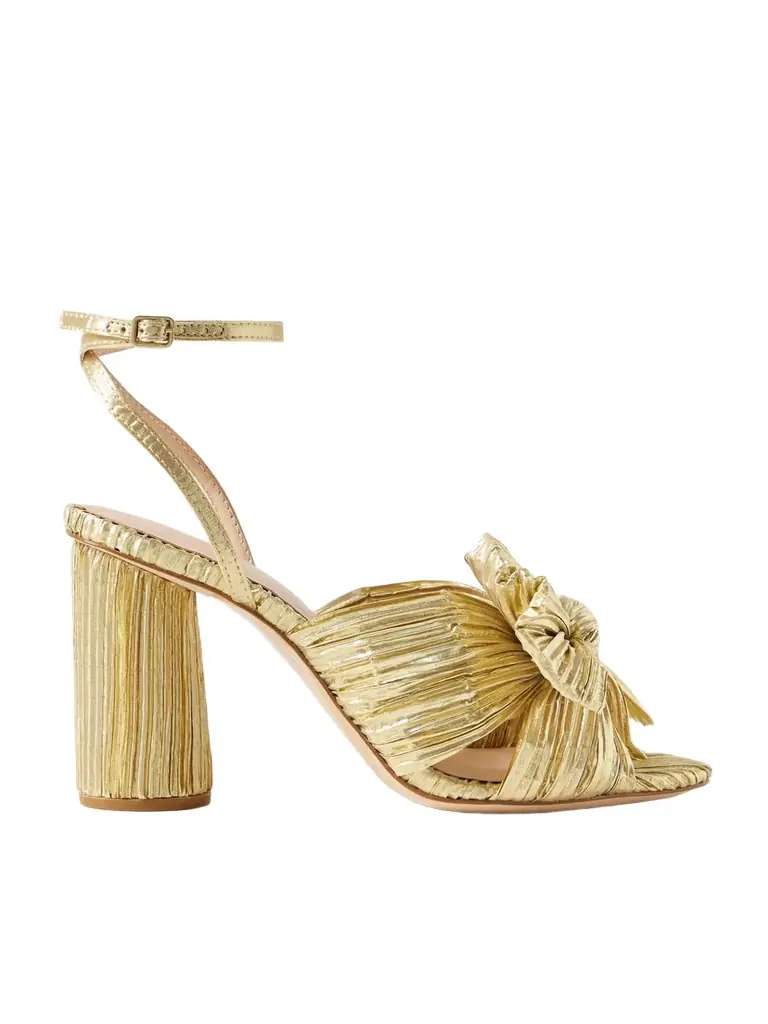 Loeffler Randall Camellia Bow-embellished Lamé Sandals