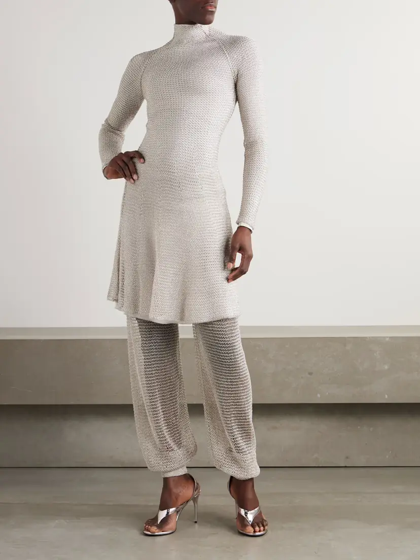Alaïa Metallic Open-knit Turtleneck Mini Dress | Thumbnail 2 Alaïa Metallic Open-knit Turtleneck Mini Dress | Thumbnail 2