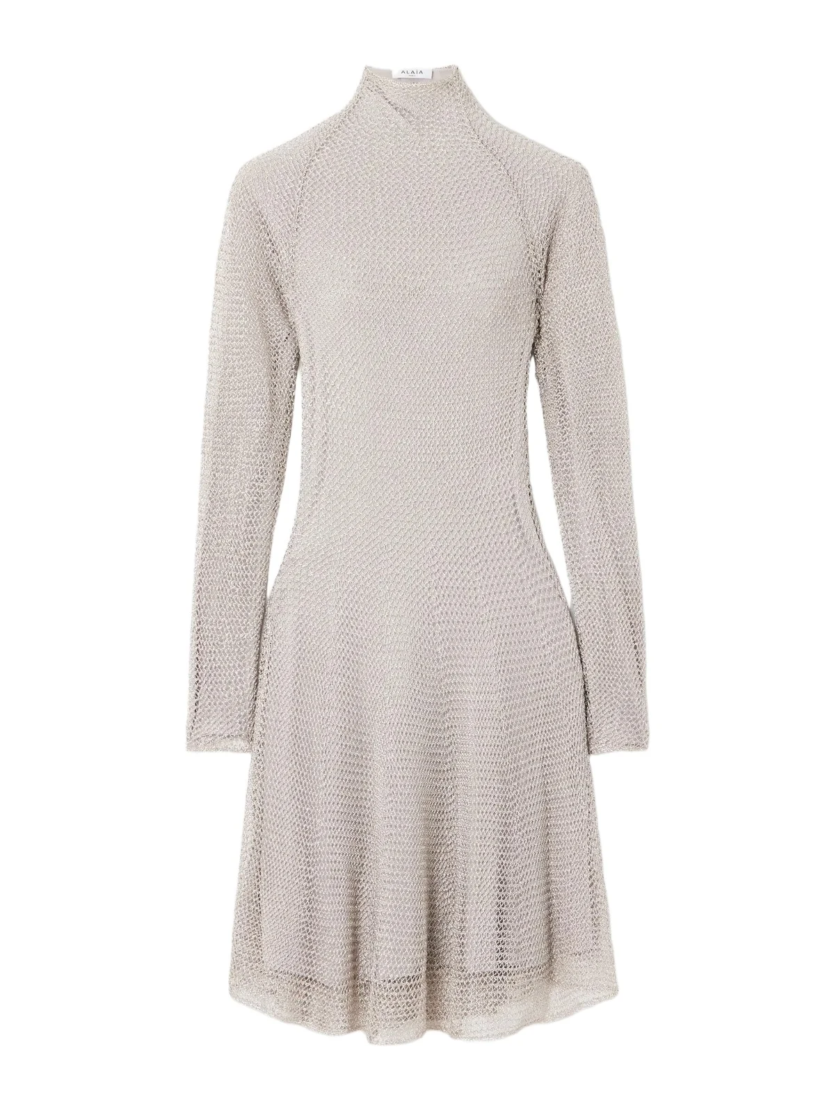 Metallic Open-knit Turtleneck Mini Dress