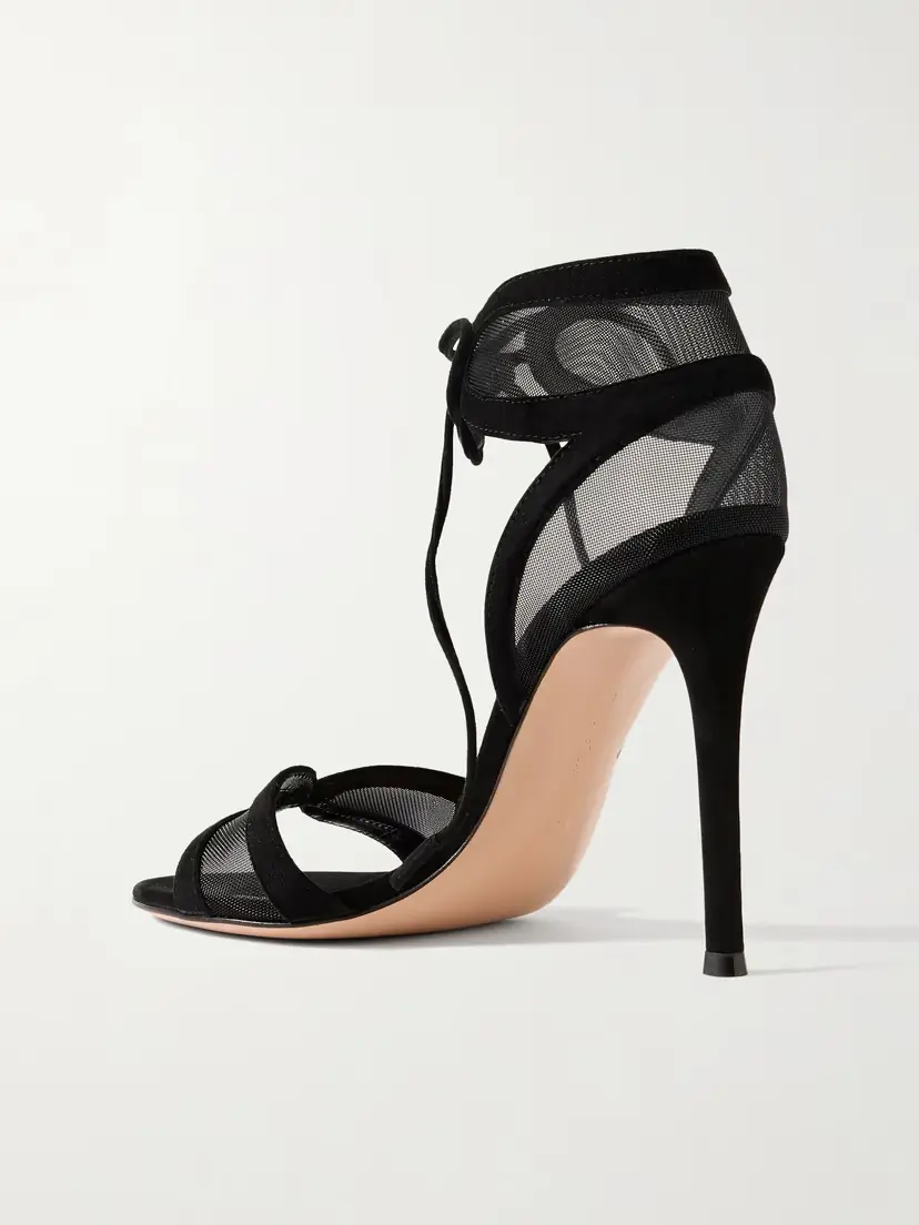 Gianvito Rossi Falene 110 Suede-trimmed Tulle Sandals | Thumbnail 3 Gianvito Rossi Falene 110 Suede-trimmed Tulle Sandals | Thumbnail 3