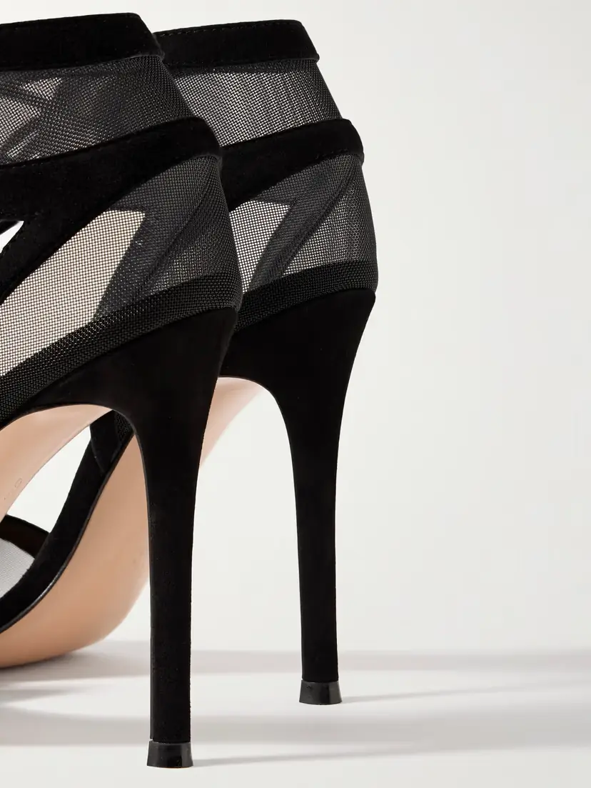 Gianvito Rossi Falene 110 Suede-trimmed Tulle Sandals | Thumbnail 4 Gianvito Rossi Falene 110 Suede-trimmed Tulle Sandals | Thumbnail 4