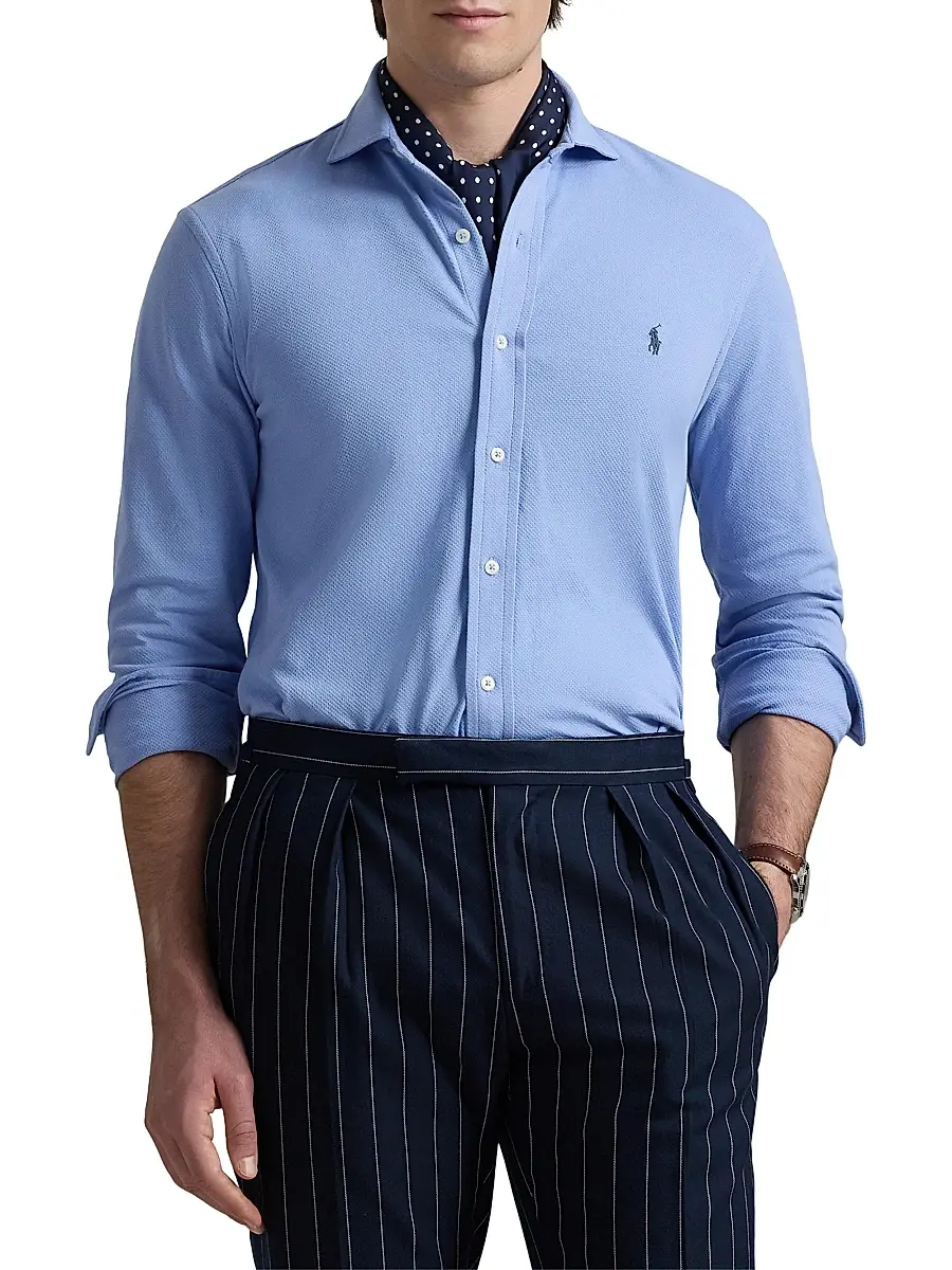 Polo Ralph Lauren Men's Honeycomb-Knit Cotton Shirt - Canvas Blue | Thumbnail 3 Polo Ralph Lauren Men's Honeycomb-Knit Cotton Shirt - Canvas Blue | Thumbnail 3