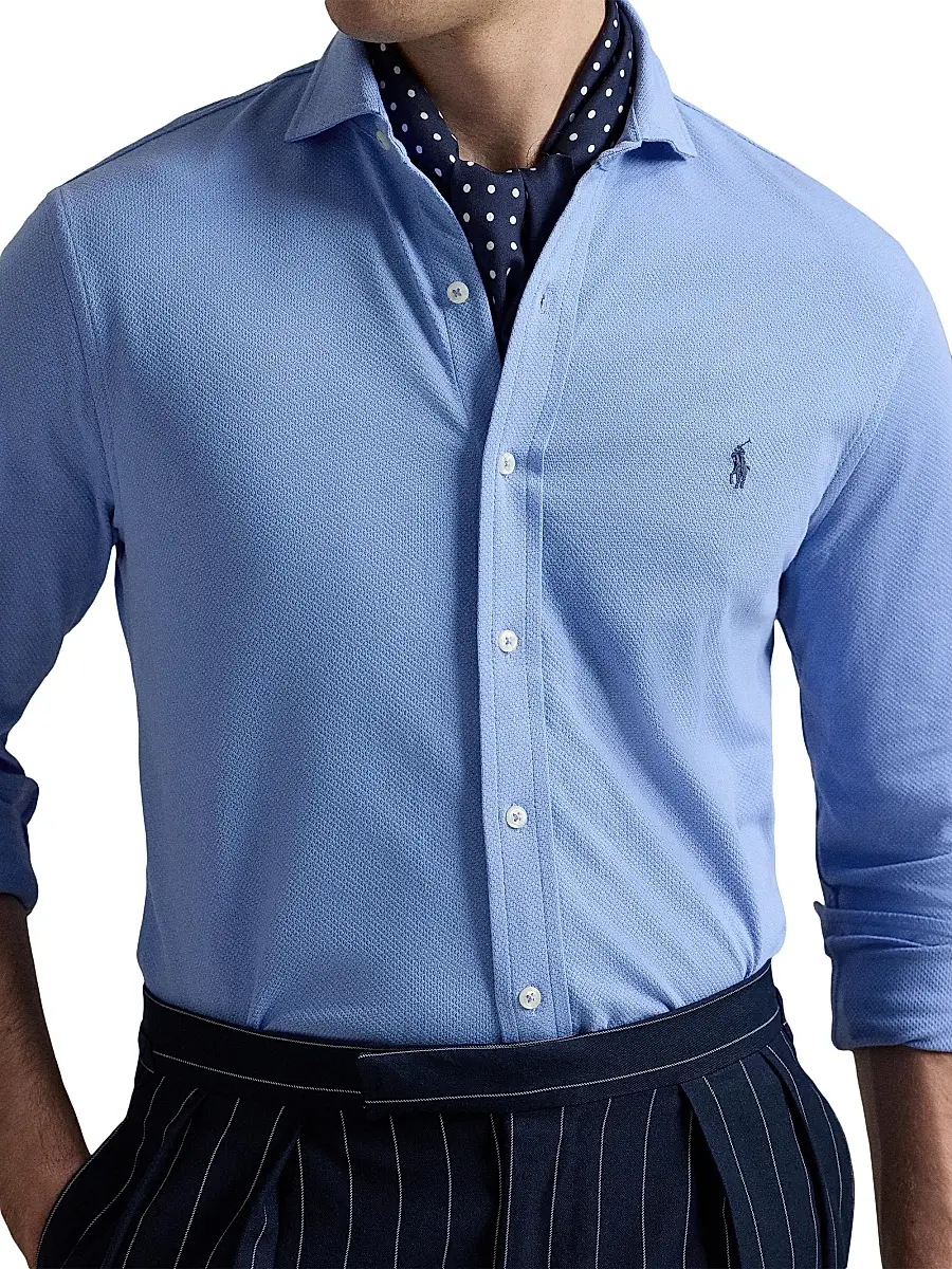 Polo Ralph Lauren Men's Honeycomb-Knit Cotton Shirt - Canvas Blue | Thumbnail 5 Polo Ralph Lauren Men's Honeycomb-Knit Cotton Shirt - Canvas Blue | Thumbnail 5