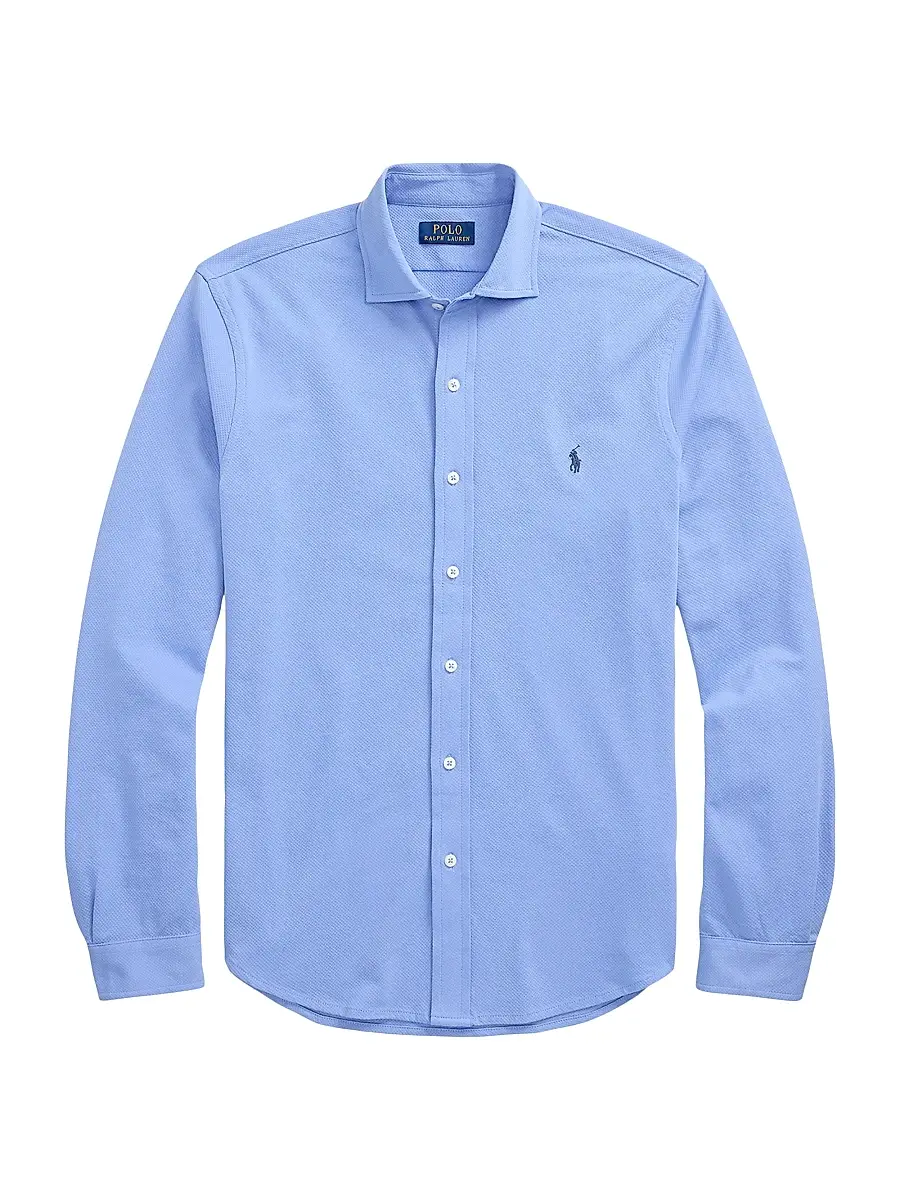 Men's Honeycomb-Knit Cotton Shirt - Canvas Blue Men's Honeycomb-Knit Cotton Shirt - Canvas Blue