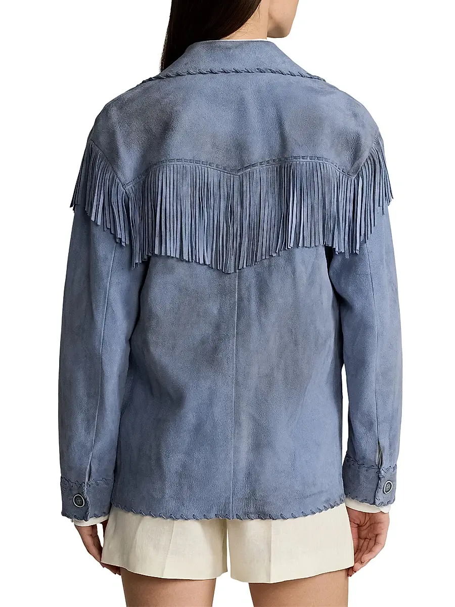 Ralph Lauren Collection Women's Rennie Suede Fringe-Trim Jacket - Cornflower | Thumbnail 5 Ralph Lauren Collection Women's Rennie Suede Fringe-Trim Jacket - Cornflower | Thumbnail 5