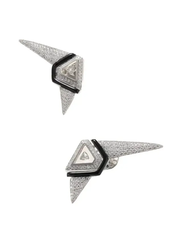 Universe 18-karat White Gold, Diamond And Enamel Earrings - Silver