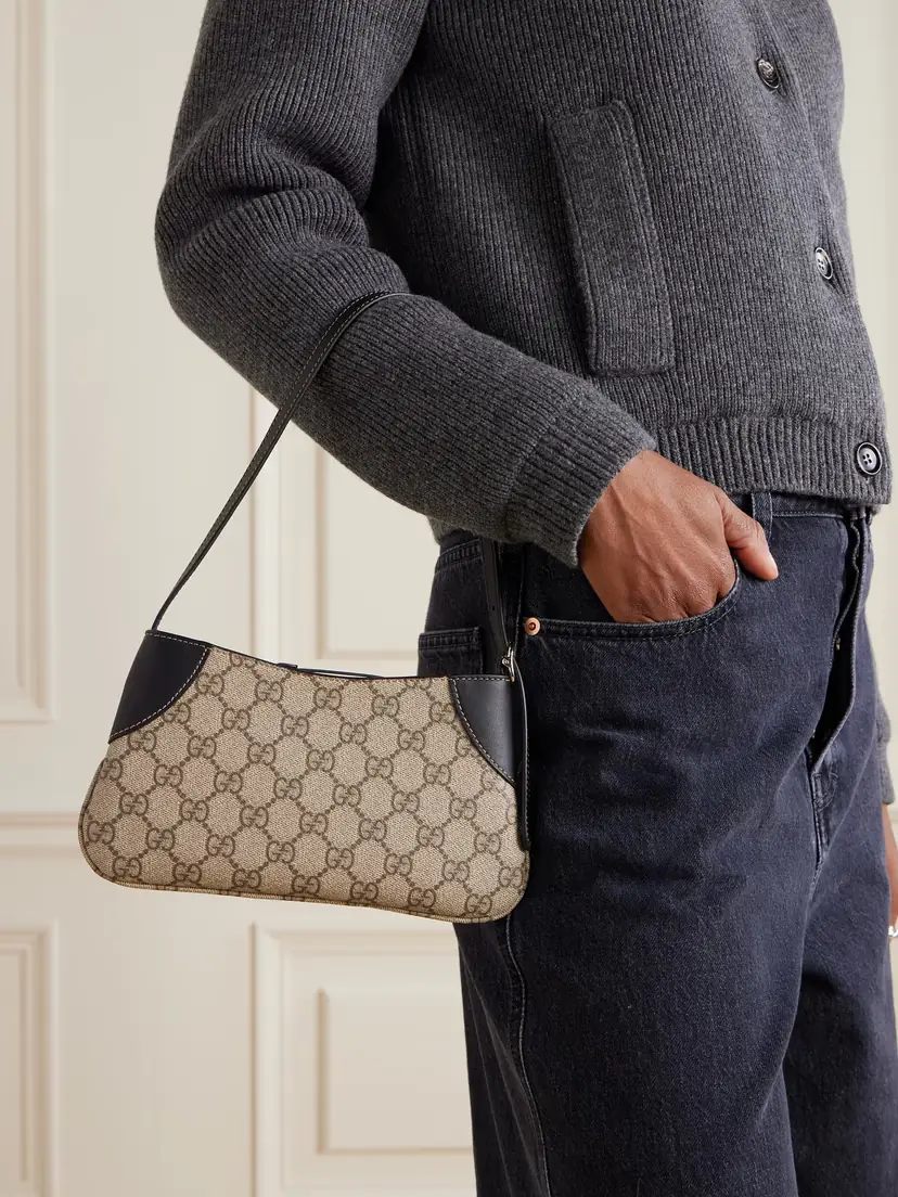 Gucci Gg Emblem Mini Leather-trimmed Printed Coated-canvas Shoulder Bag | Thumbnail 2 Gucci Gg Emblem Mini Leather-trimmed Printed Coated-canvas Shoulder Bag | Thumbnail 2