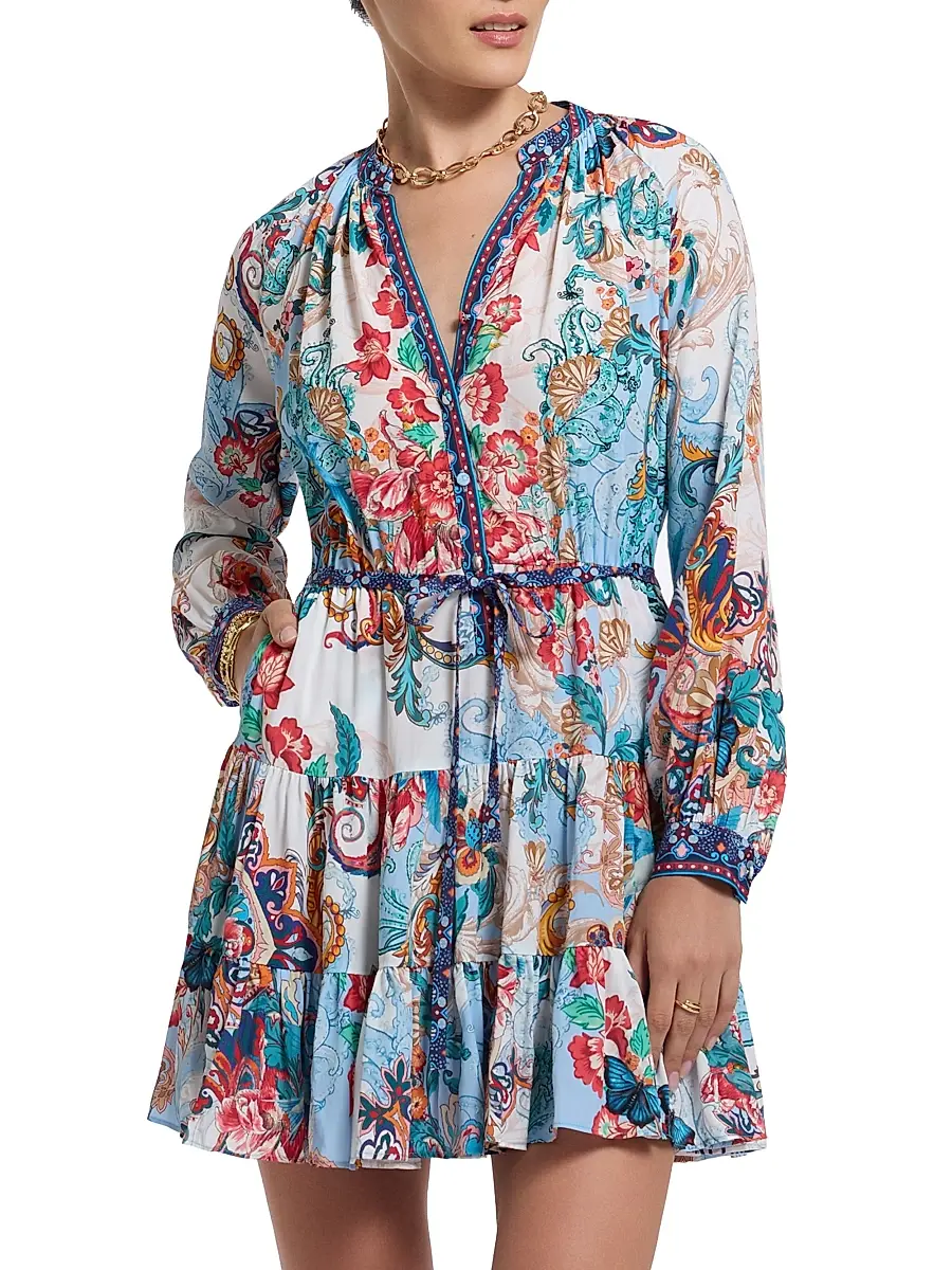 Robert Graham Women's Sydney Floral Silk-Blend Tie-Waist Minidress | Image 1 Robert Graham Women's Sydney Floral Silk-Blend Tie-Waist Minidress | Image 1